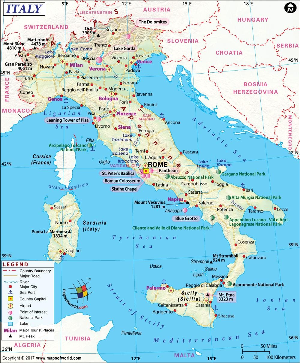 რუკა ნეაპოლი, იტალია მიმდებარე ტერიტორია